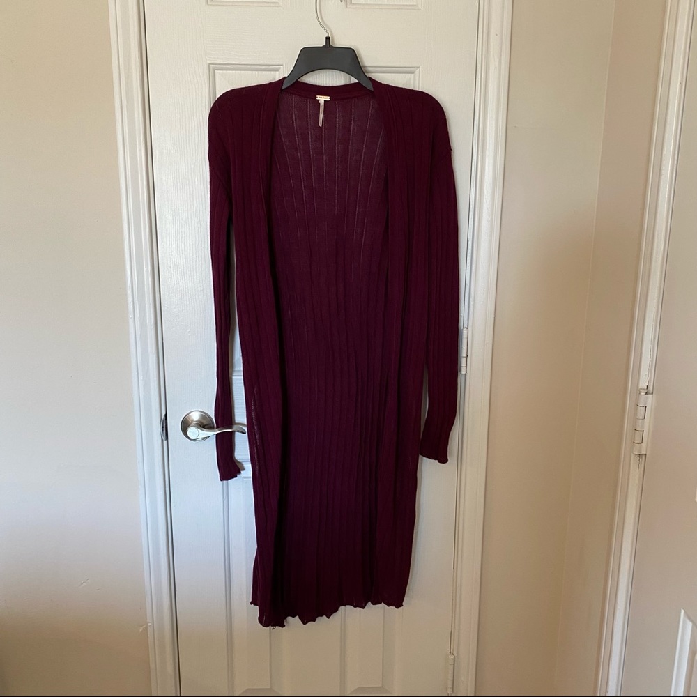 Free People Ribby Rib Duster Size Small Burgundy